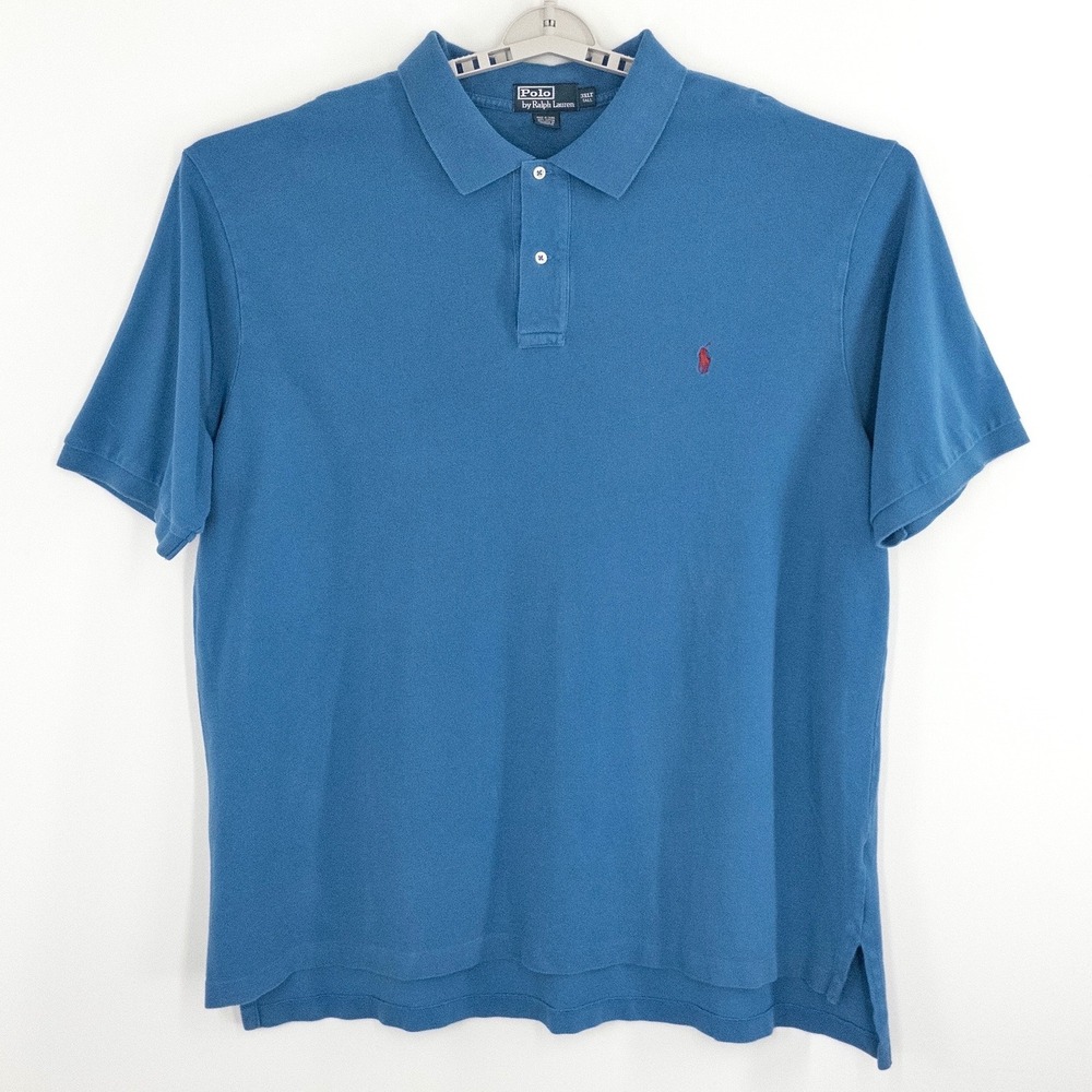 Polo Ralph Lauren Men's 3XLT Tall Blue Cotton Mesh Polo Shirt Red Pony EUC